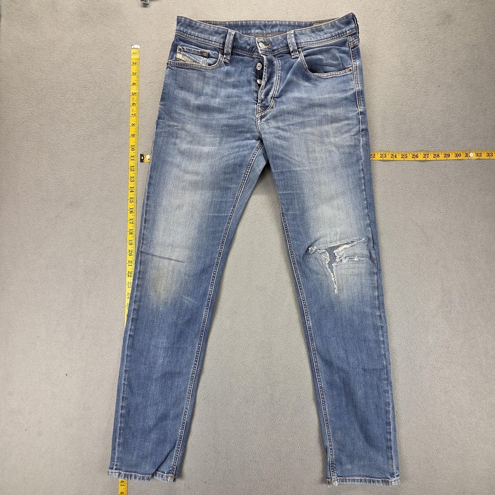 Diesel Jeans Mens 32x34 Blue Larkee Beex Regular Tapered Distressed‎ Button Fly